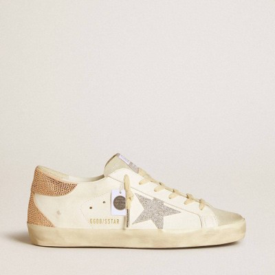 Golden Goose Super-Star Sneakers In Leather With Swarovski Crystal Star And Heel Tab