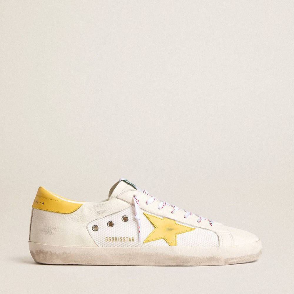 Golden Goose Super-Star Sneakers In Mesh And Nappa Leather With Yellow Leather Star And Heel Tab
