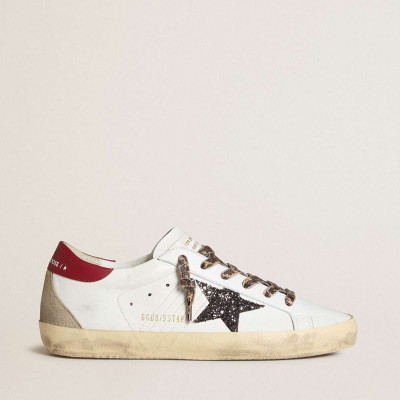 Golden Goose Super-Star Sneakers In Nappa With Glitter Star And Red Nappa Heel Tab