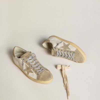 Golden Goose Super-Star Sneakers In Nappa With Ice-gray Suede Star And Black Embroidery