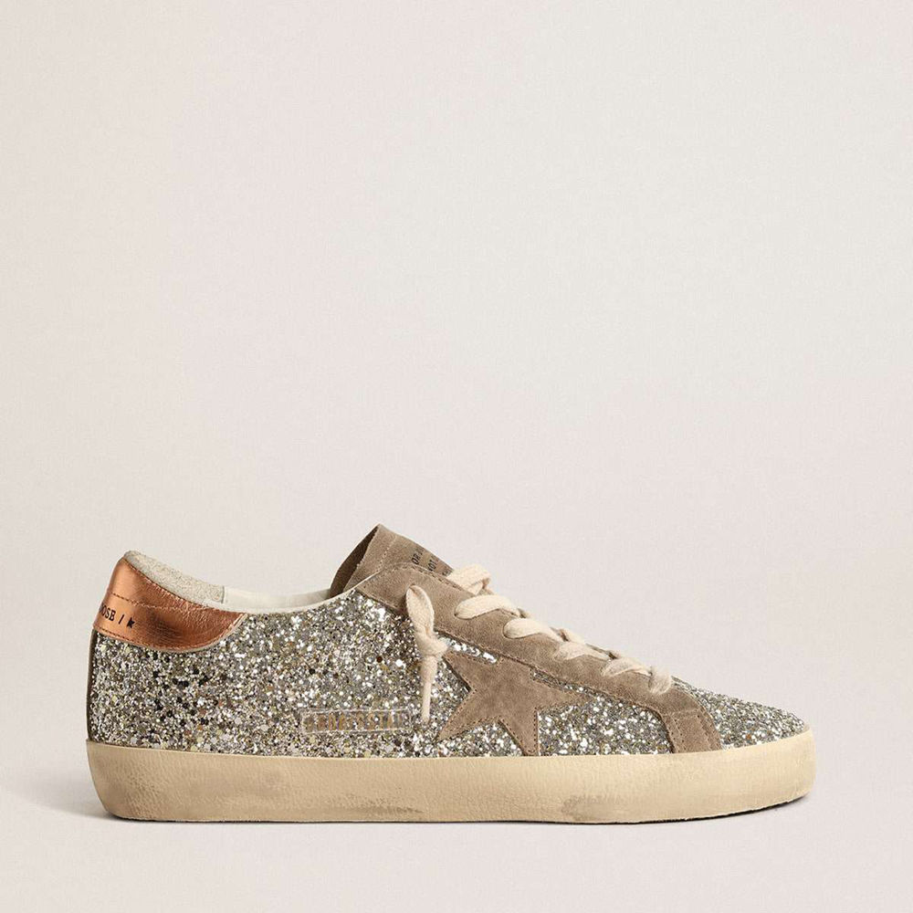 Golden Goose Super-Star Sneakers In Platinum Glitter With Dove-gray Suede Star