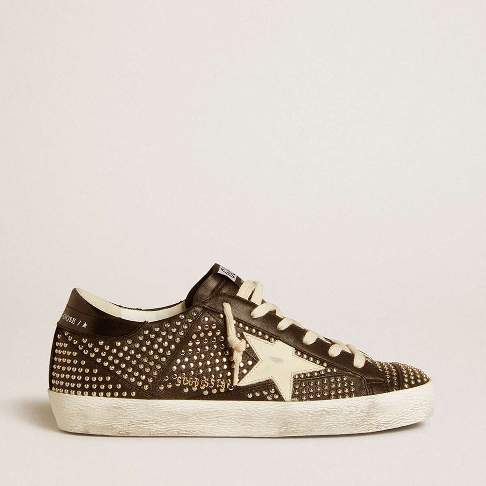 Golden Goose Super-Star Sneakers In Studded Black Nappa With White Leather Star
