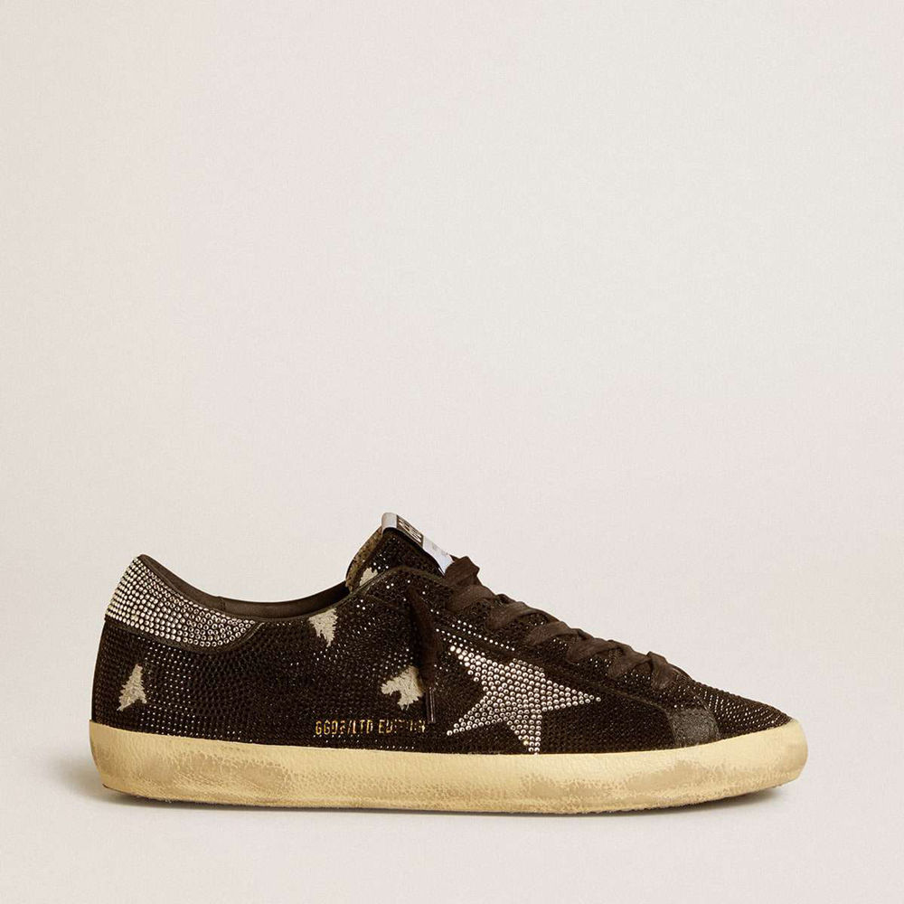Golden Goose Super-Star Sneakers In Suede And Swarovski Crystals With Silver Star