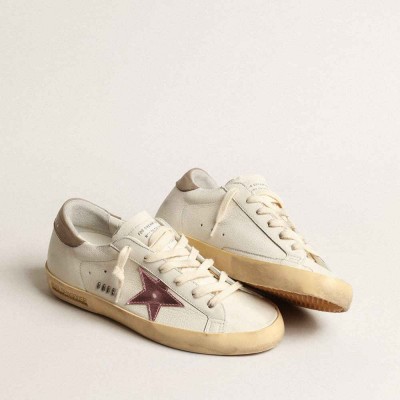 Golden Goose Super-Star Sneakers In White Nappa With Pink Metallic Leather Star