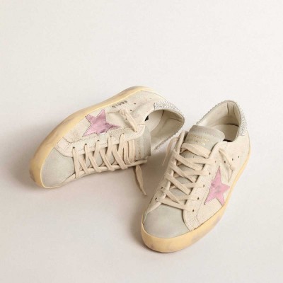 Golden Goose Super-Star LTD Sneakers In Ecru With Swarovski Crystal Heel Tab