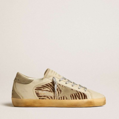 Golden Goose Super-Star LTD Sneakers In Leather And Pony Skin With Dove-gray Suede Star And Heel Tab
