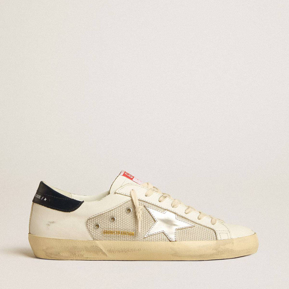 Golden Goose Super-Star LTD Sneakers In Mesh And Leather With Silver Star And Blue Heel Tab