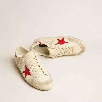 Golden Goose Super-Star LTD Sneakers In Nappa With Red Leather Star And Pearl Suede Toe
