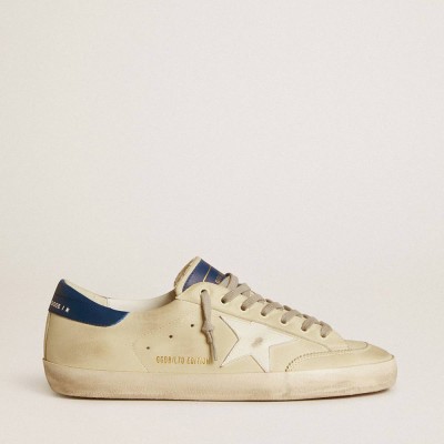 Golden Goose Super-Star LTD Sneakers In Nubuck With White Leather Star And Blue Heel Tab