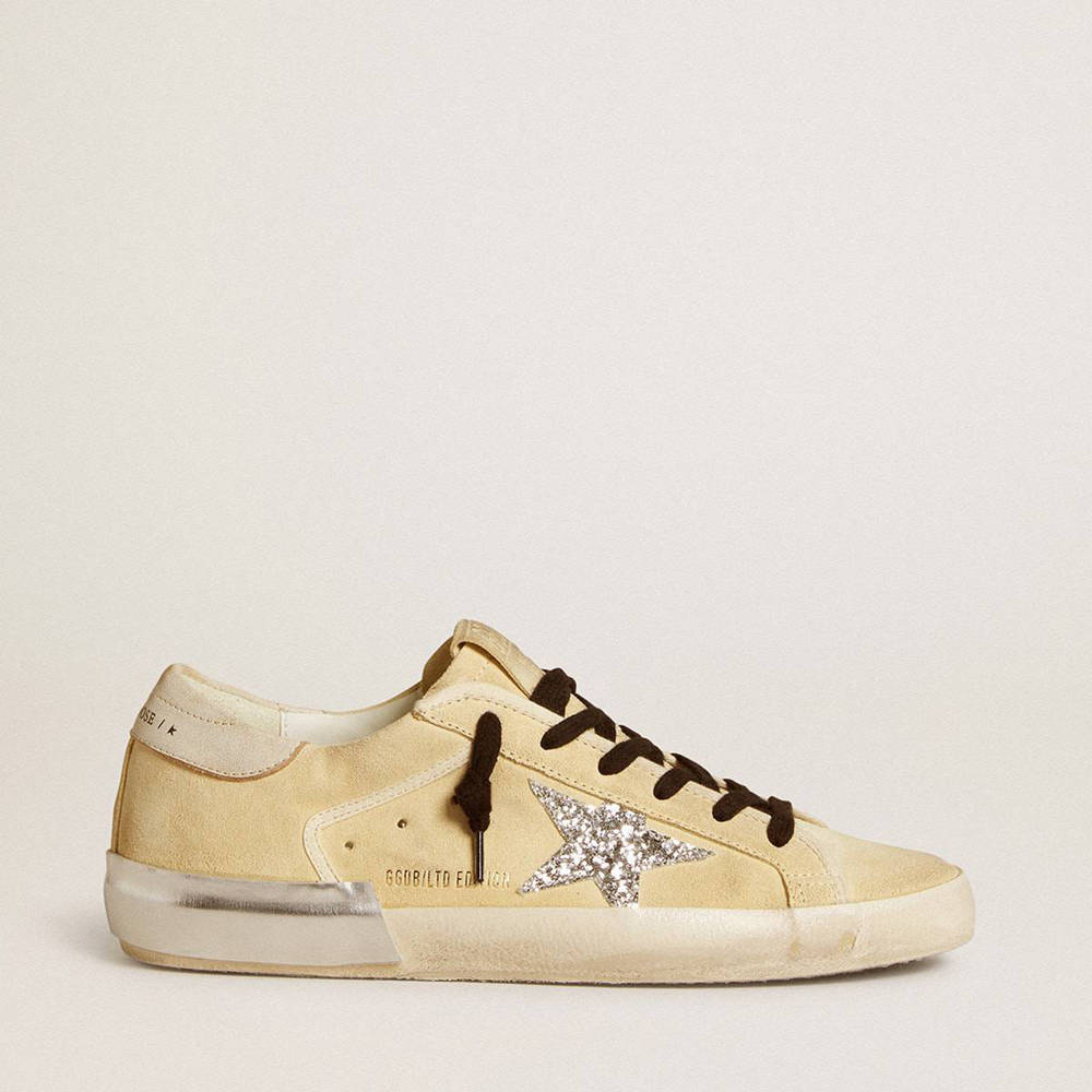 Golden Goose Super-Star LTD Sneakers In Suede With Glitter Star And Leather Heel Tab
