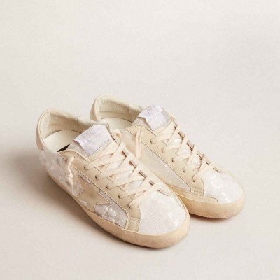 Golden Goose Super-Star LTD Sneakers In White Sequins With Leather Star And Embroidery