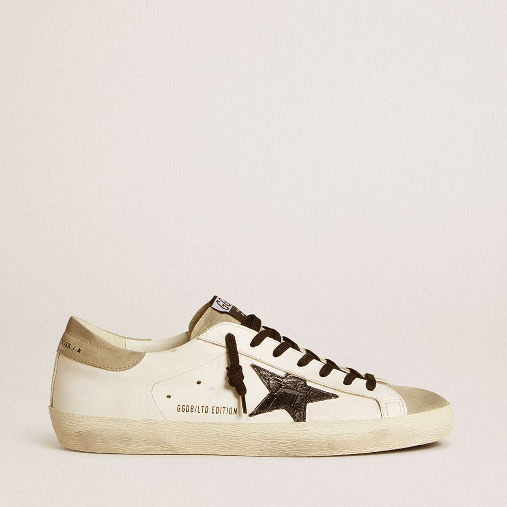 Golden Goose Super-Star LTD Sneakers With Black Croc-print Leather Star And Suede Inserts