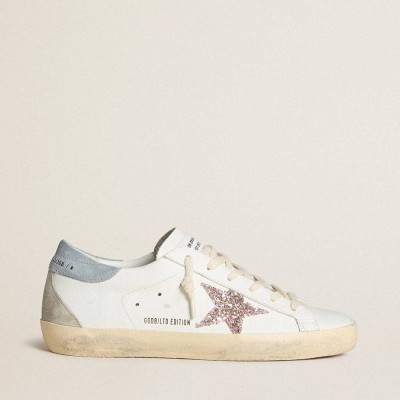 Golden Goose Super-Star LTD Sneakers With Multicolor Glitter Star And Suede Heel Tab