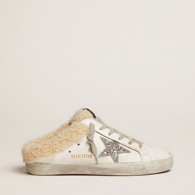 Golden Goose Super-Star Sneakers Sabot In White Leather And Shearling Lining
