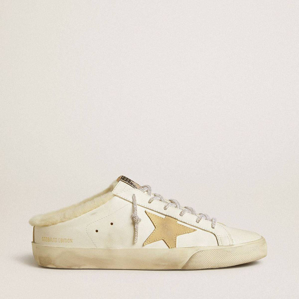 Golden Goose Super-Star Sneakers Sabots With Gold Suede Star And Shearling Lining
