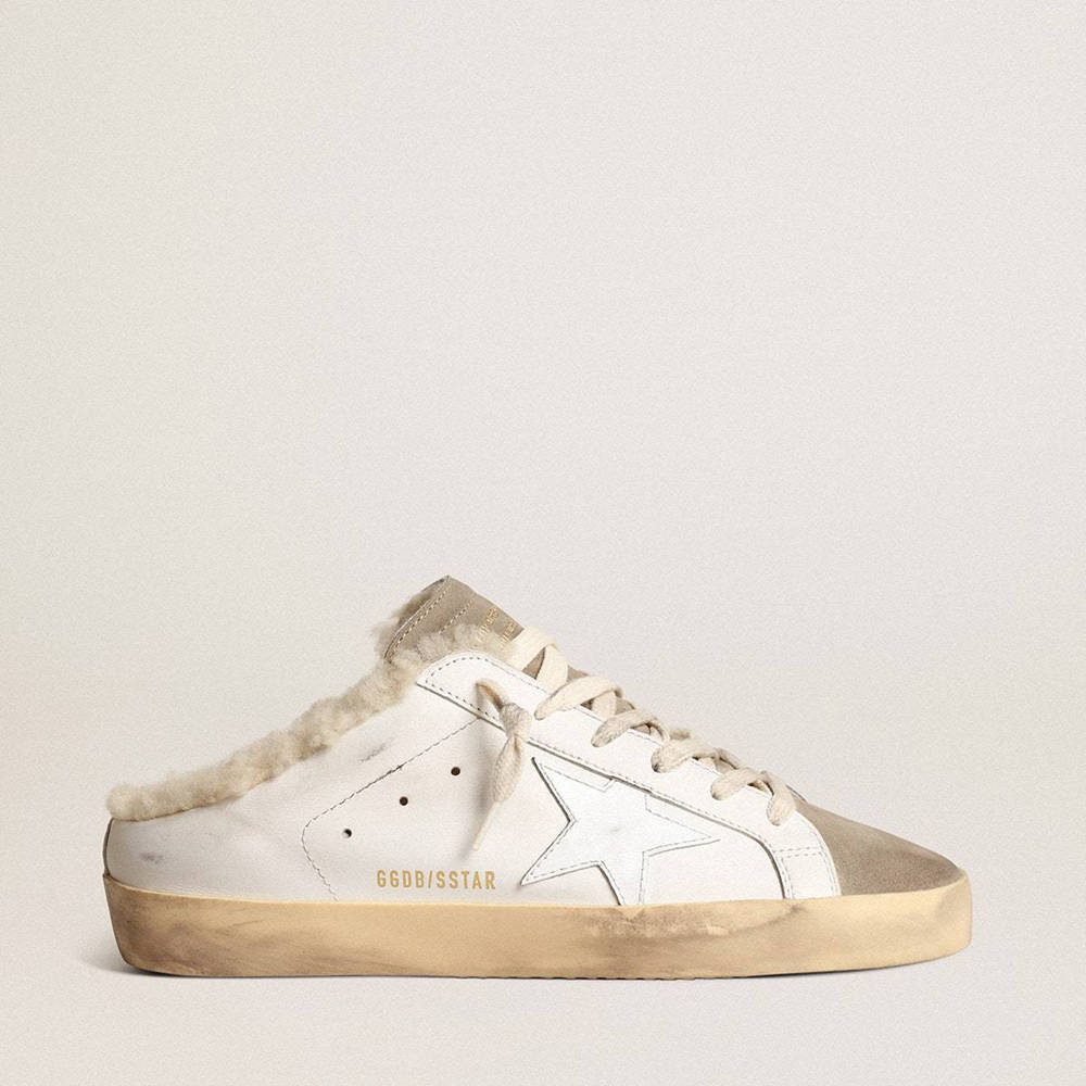 Golden Goose Super-Star Sneakers Sabots With White Leather Star And Shearling Lining