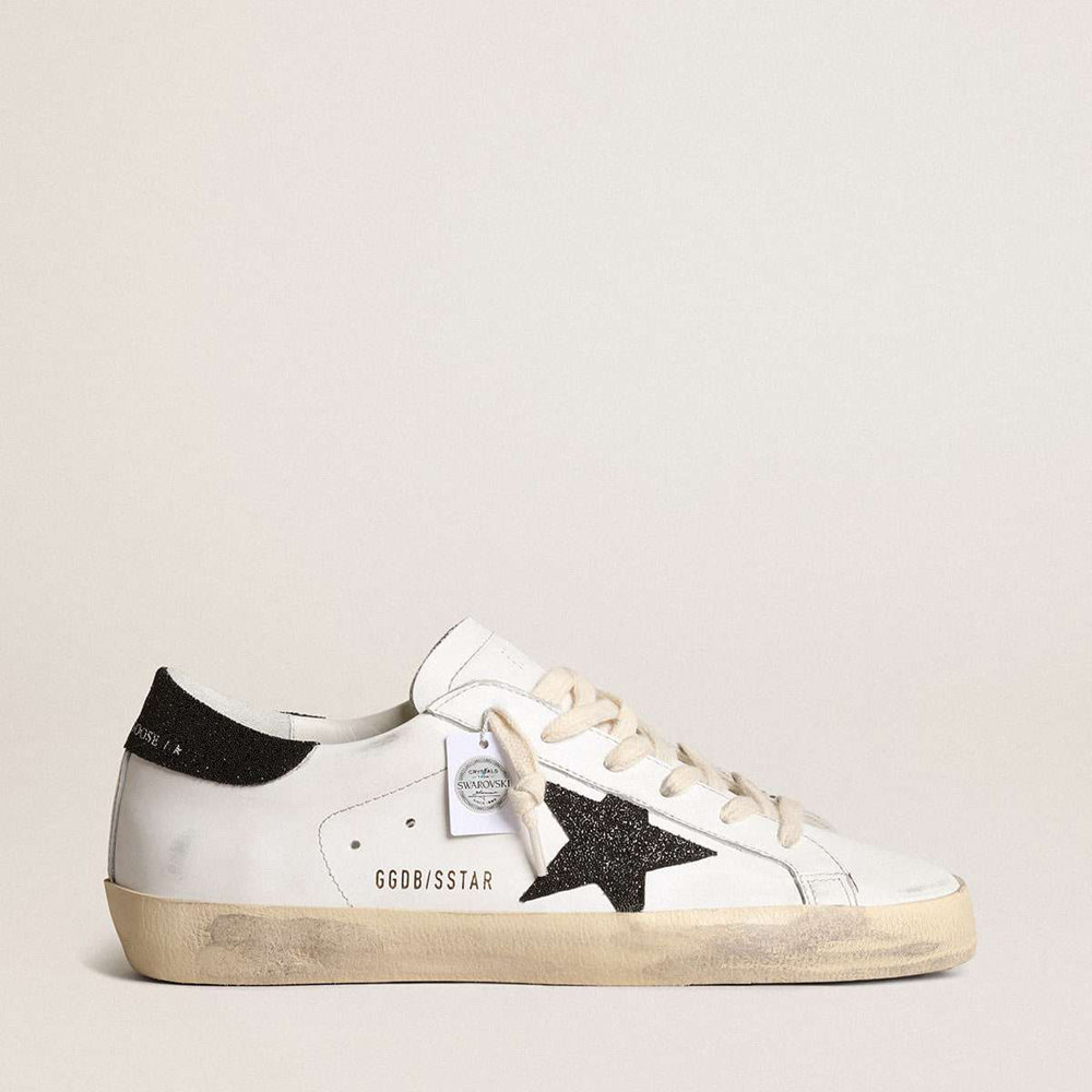 Golden Goose Super-Star Sneakers With A Black Swarovski Crystal Star And Heel Tab