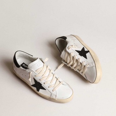Golden Goose Super-Star Sneakers With A Black Swarovski Crystal Star And Heel Tab