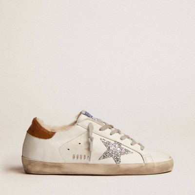 Golden Goose Super-Star Sneakers With Shearling Lining And Silver Glitter Star