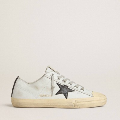Golden Goose V-Star Sneakers In Leather With Black Crocodile-print Leather Star And Heel Tab