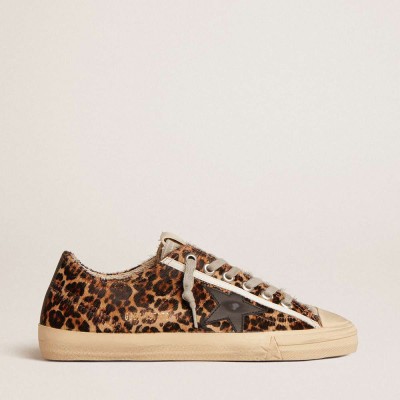 Golden Goose V-Star Sneakers In Leopard Pony Skin With Black Leather Star And Heel Tab