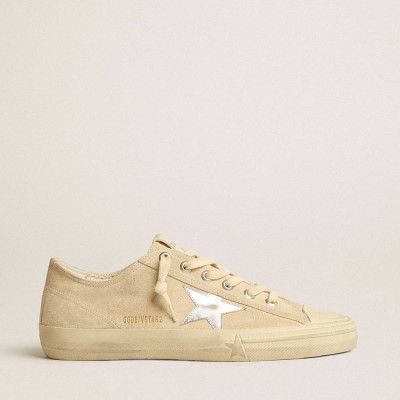 Golden Goose V-Star Sneakers In Pearl Suede With Silver Metallic Leather Star