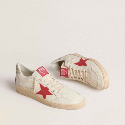 Golden Goose Valentine's Day Ball Star Sneakers With Red Leather Star And Red Swarovski Lettering