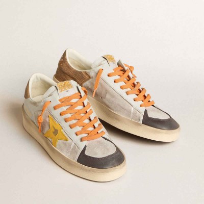 Golden Goose White Stardan Sneakers With Ocher Leather Star And Nubuck Inserts